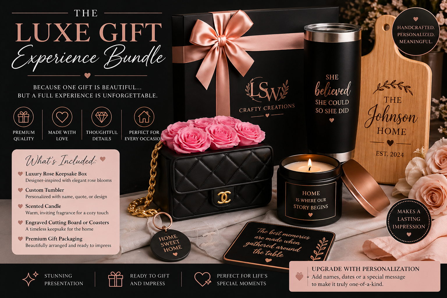 Luxury Rose Keepsake Box, Designer Inspired Gift, Personalized Flower Box, Realtor Closing Gift, Elegant Home Decor, Gift for Her