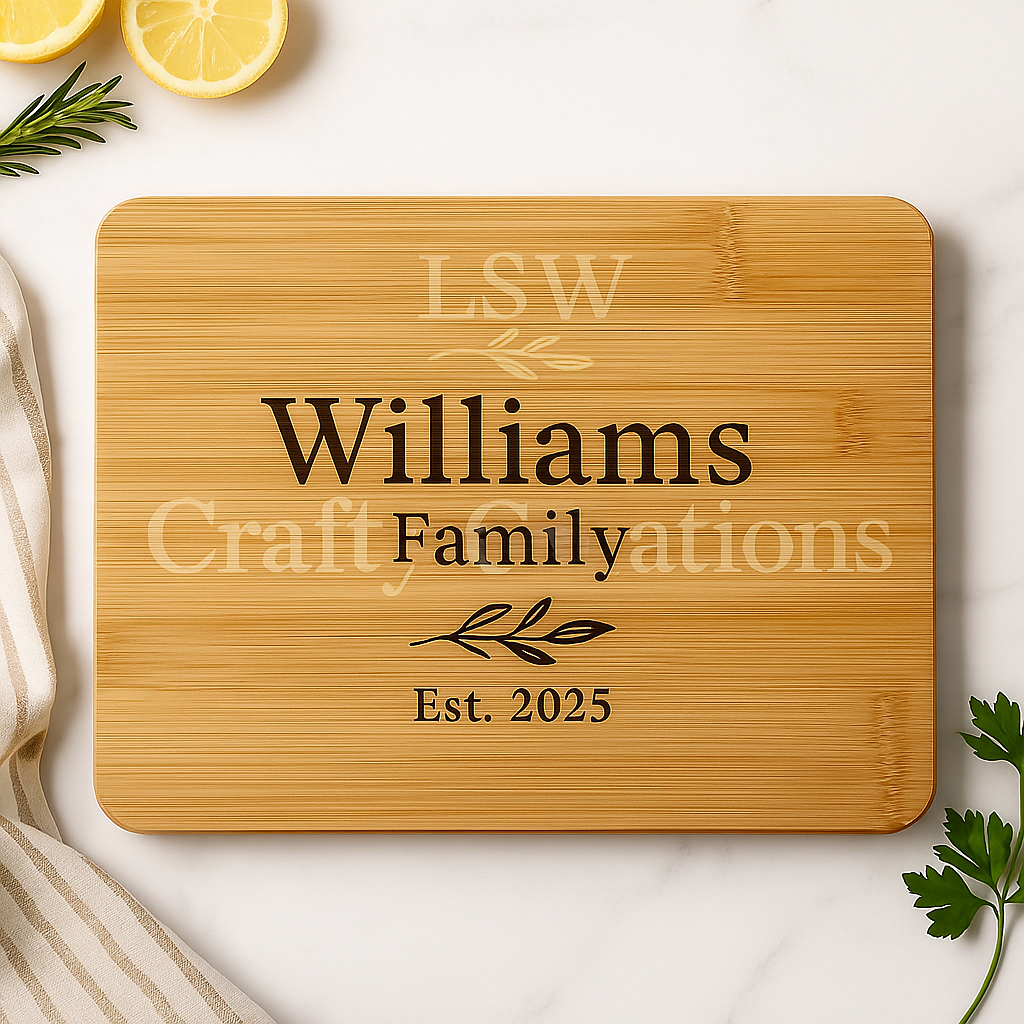 Personalized Engraved Cutting Board – Custom Family Name Kitchen Décor | Housewarming Gift